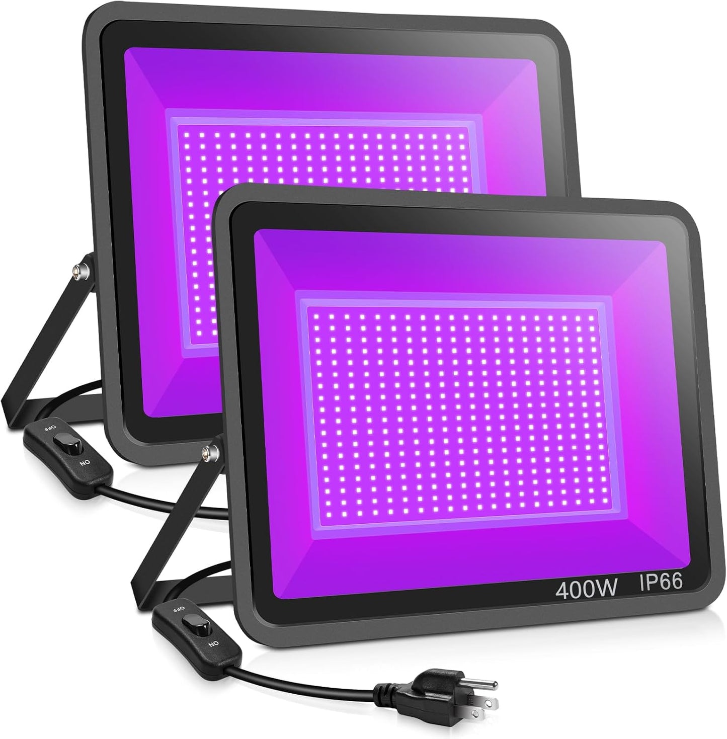 2 Pack 400W LED Black Lights Outdoor, 395nm to 410nm Flood Blacklight Light with Plug, IP66 Waterproof for Dance Party, Glow in The Dark, Stage Lighting, Body Paint, Fluorescent Poster, Neon Glow