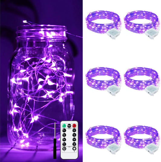 ZGWJ 6 Pack Fairy Lights Battery Operated with Remote, 7ft 20 LED Mini Fairy String Lights with Timer 8 Lighting Modes Waterproof for Halloween Christmas Tree DIY, Parties, Bedroom Decorations Purple