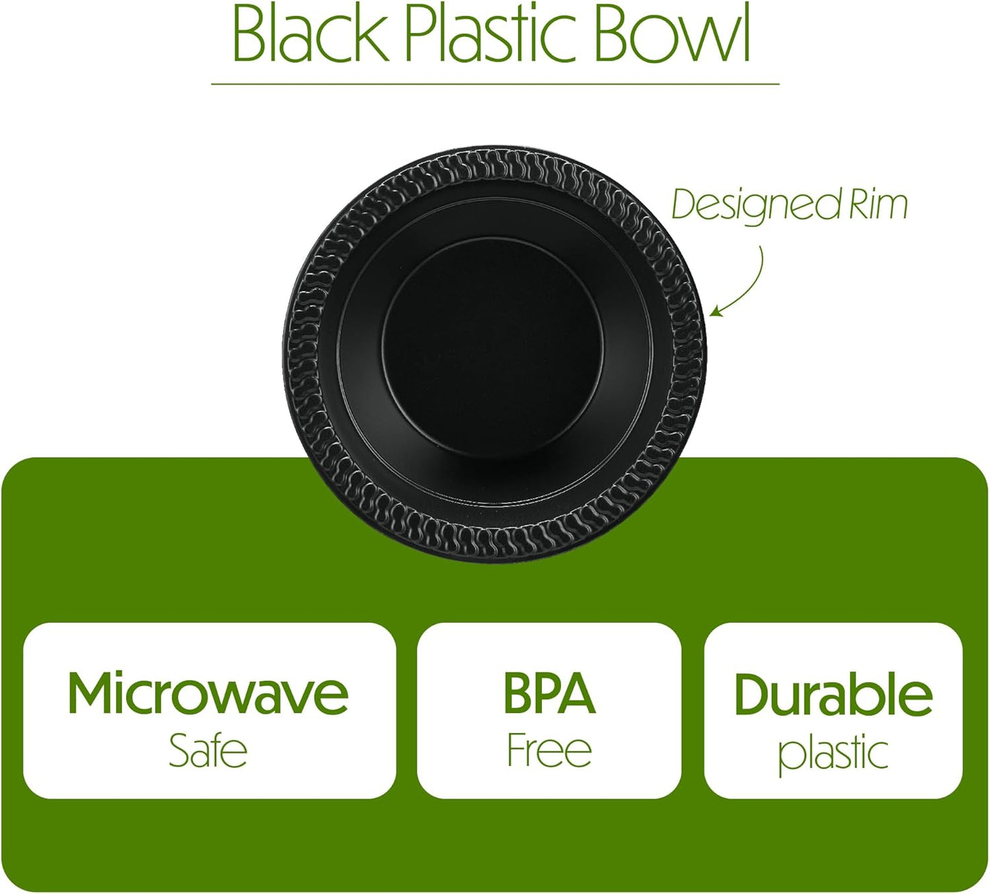 PLASTICPRO 400 PCS Black Plastic Bowls Light Weight 12 oz Plastic Soup Bowls Black Salad Plates Disposable for Party and Wedding