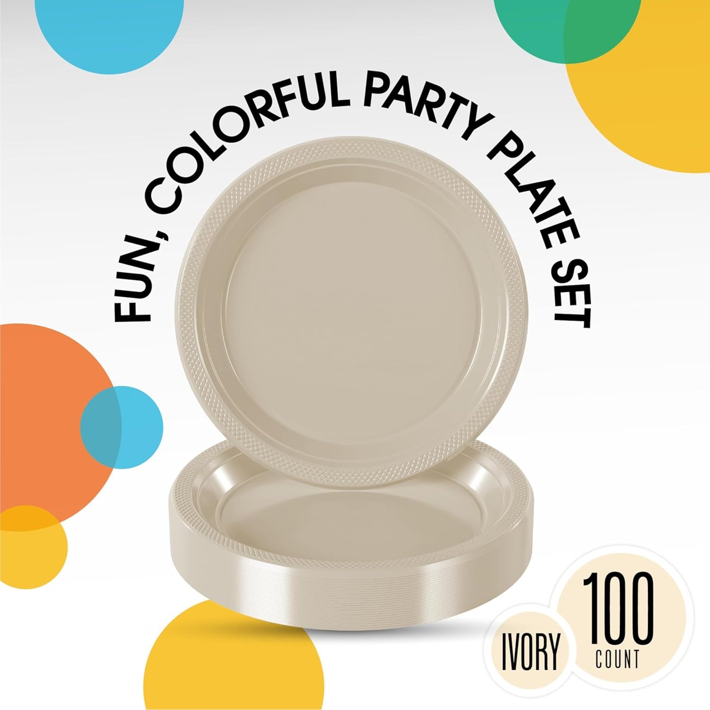 Exquisite Party Solids Ivory Plastic Plates For Party 10" Ivory Disposable Plates Heavy Duty 100 Pcs Plastic Dinnerware Sets Heavy Duty 350 GSM Disposable Dinnerware Set