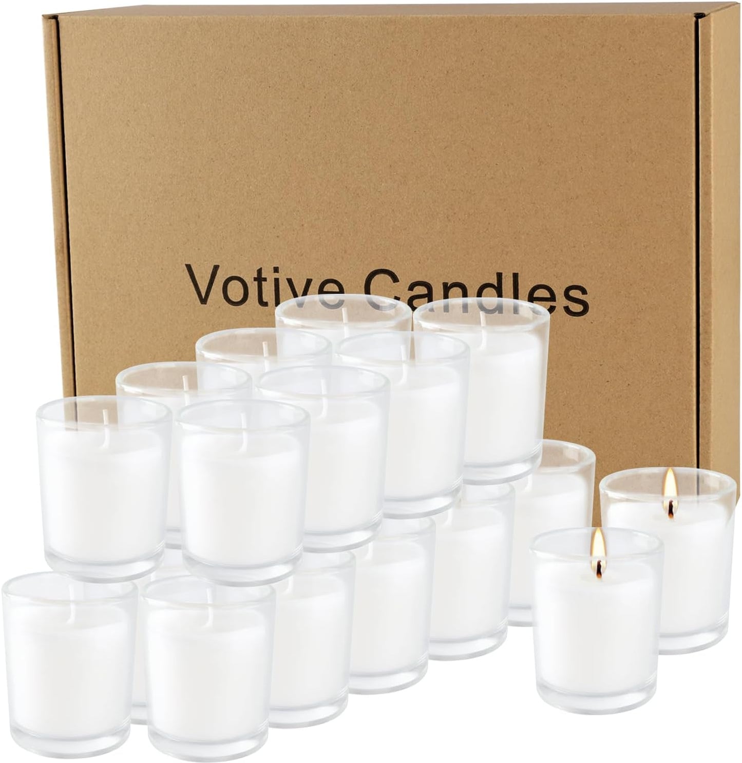 20 Pack Warm White Unscented Votive Candles-Clear Glass Filled Hand Poured Wax Candle Gifts for Aromatherapy Spa Weddings Birthdays Holidays Party& More (Warm White)