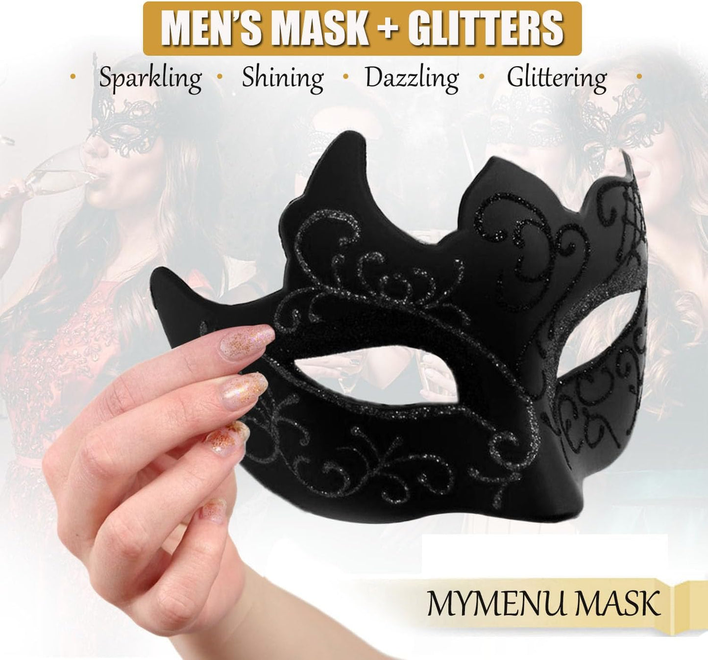 MYMENU Masquerade Mask for Women Couple Mardi Gras Mask for Men Venetian Halloween Mask for Party Prom Ball
