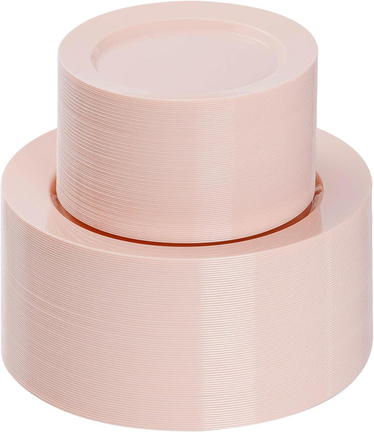Goodluck 200PCS Disposable Pink Plastic Plates, Heavy Duty Disposable with 100 10.25 inch and 100 7.5 inch Dessert Plates for Party, Wedding, Baby Shower, Valentines