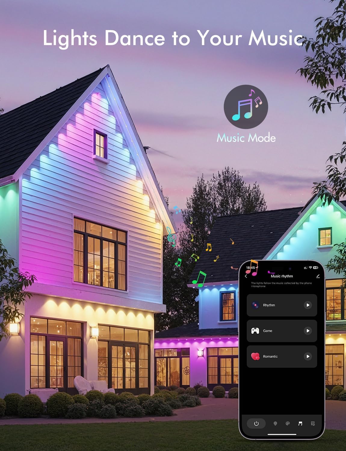 Permanent Outdoor Lights, RGB+IC Christmas Lights Outdoor with 51 Scene Modes, 124ft with 72 LED Outside Light for House, IP67 Waterproof , Work with Alexa, Google Assistant, Quick Installation