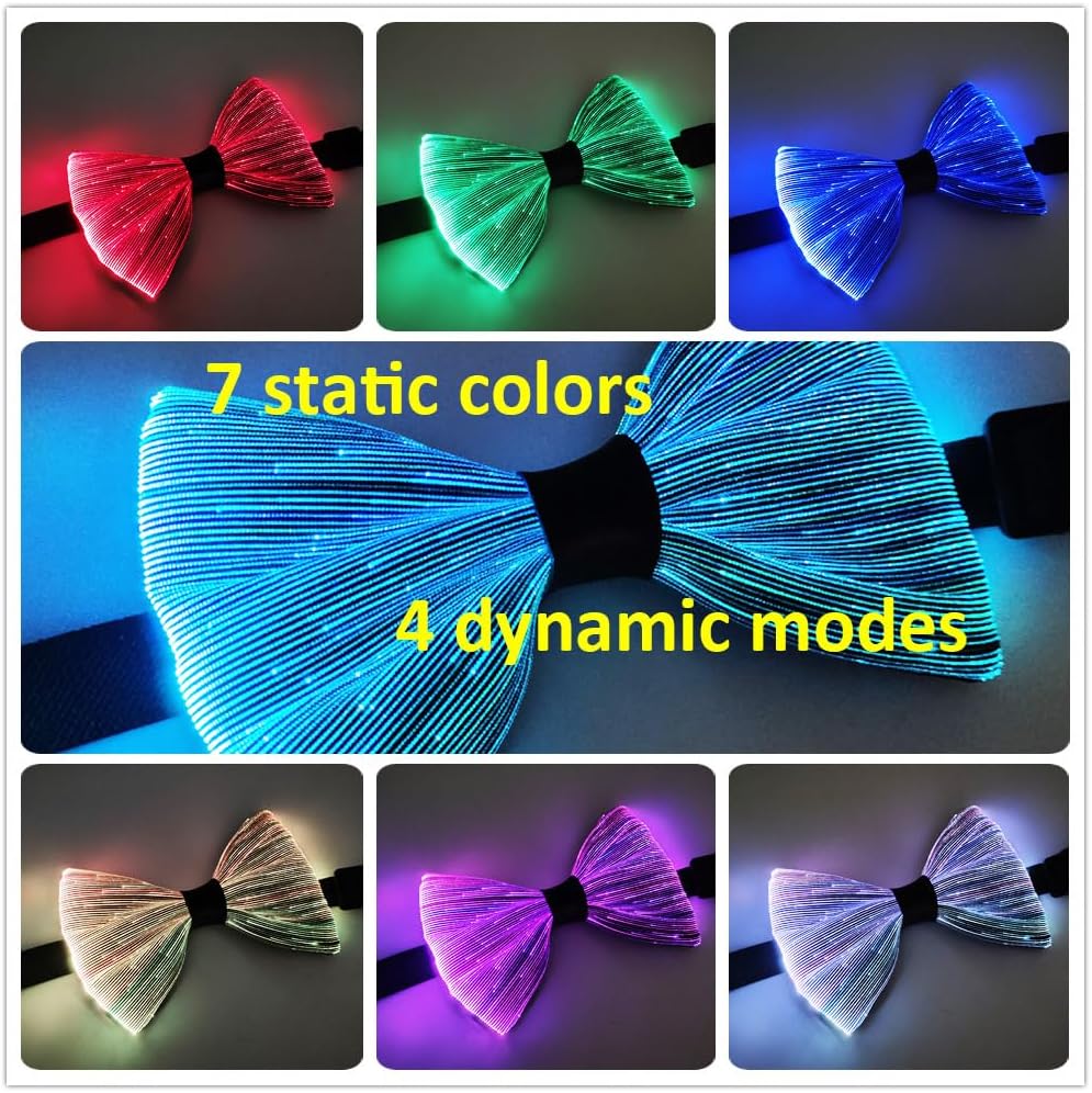 LED Light Up Bow Tie Wireless for Men - Flashing Fiber Optic Bowtie Glow in the Dark for Party Halloween Christmas