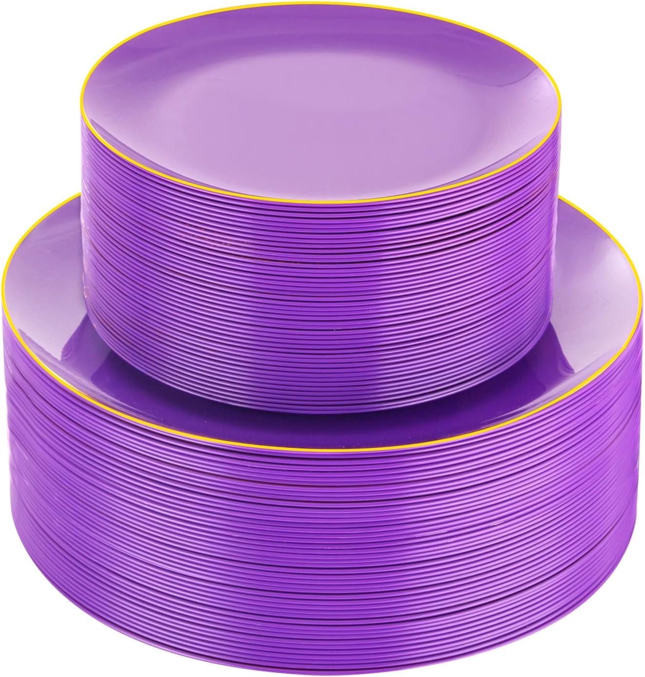 PULOTE 100PCS Purple Plastic Plates - Purple and Gold Disposable Include 50 Each (10.25 Inch Dinner & 7.5 Inch Dessert) Plates, Ideal for Halloween Party