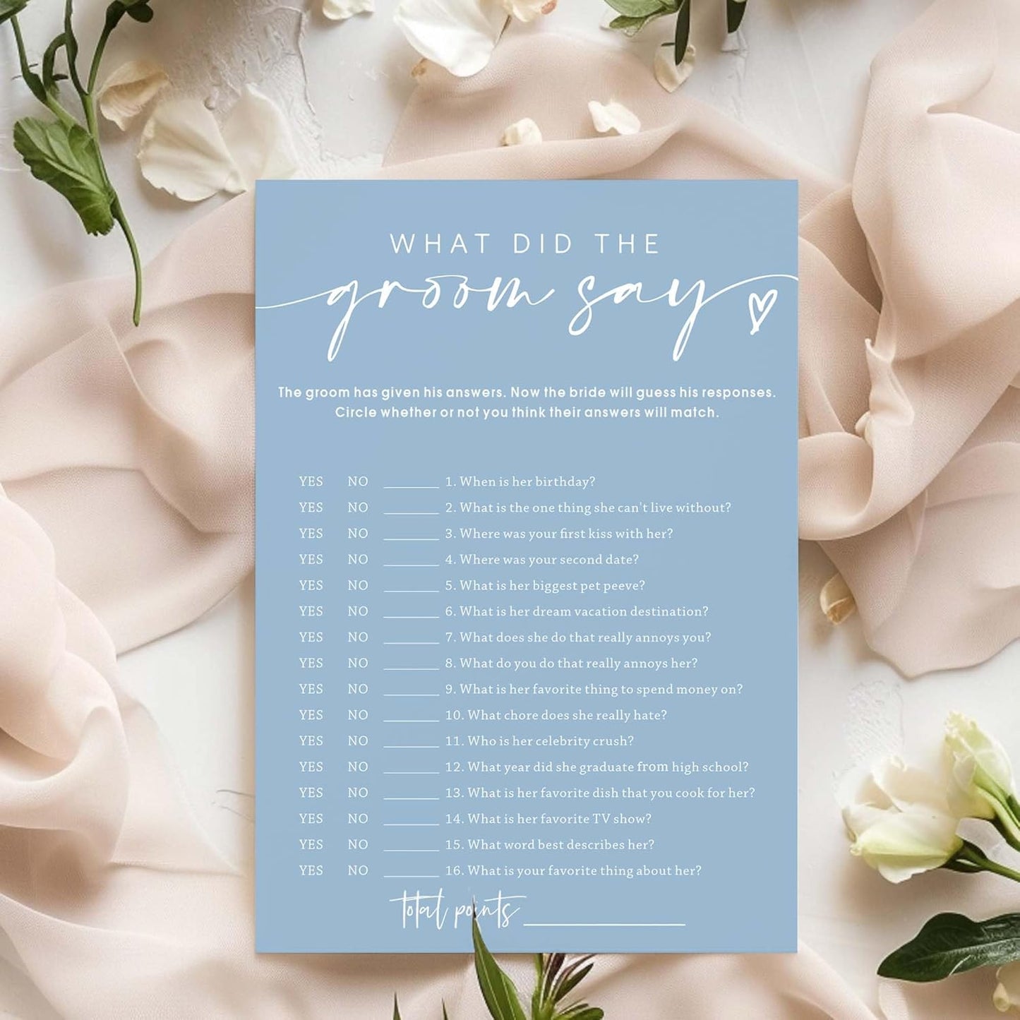 Bridal Shower Games Cards, What Did the Groom Say, Bridal Shower Games 25 Guests, Engagement Party Wedding Games for Guests, Minimalist Blue Wedding Party Supplies - B12