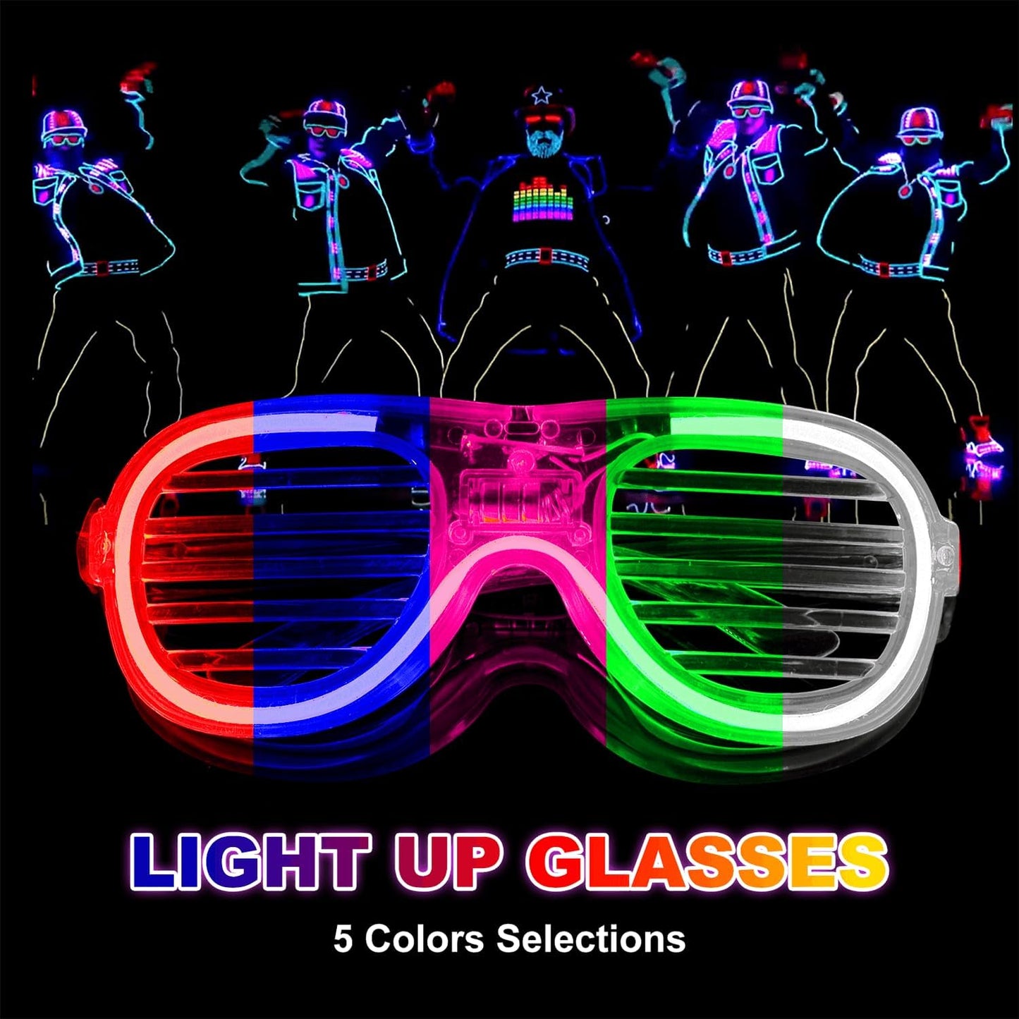 25 Pcs Light Up Glasses, LED Rave Sunglasses Glow In The Dark Party Supplies Bulk, Hora Loca Party 5 Neon Color Night Accessories Decorations Kids Man Adult, Birthday Wedding NewYear Christmas