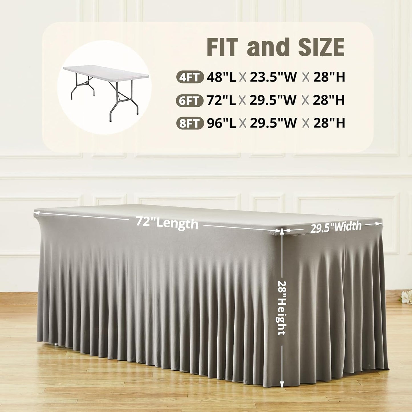 PARTISKY Gray Spandex Tablecloth for 8ft Rectangle Tables, Stretchable Table Cover Skirt for Folding Tables Weddings Parties Banquets Events Trade Shows and Dessert Table
