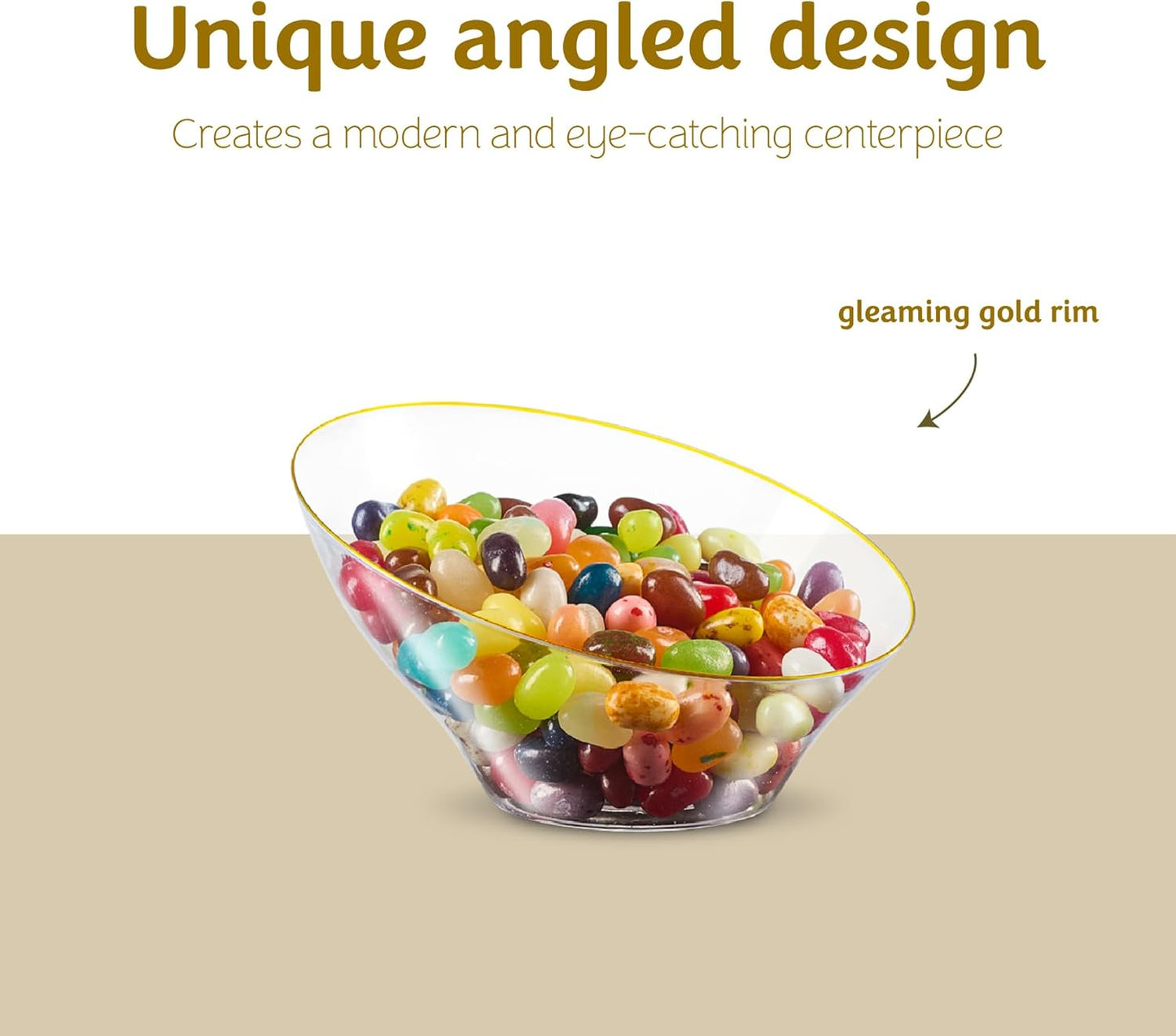 PLASTICPRO Angled Plastic Bowls Disposable Small Plastic Clear Serving Bowls with Gold Rim for Party for Appetizer Salads Pack of 8