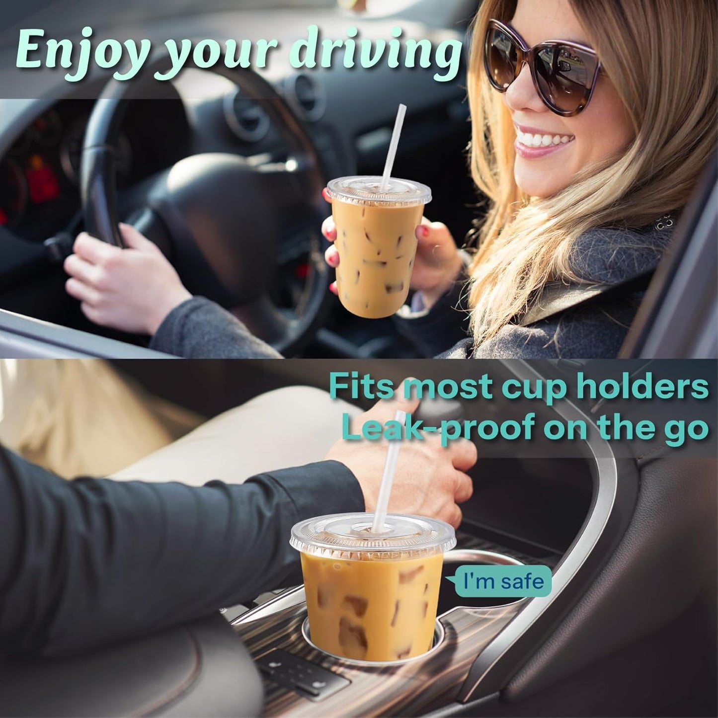 Homestockplus 15 oz Clear PET Plastic Cups with Lids and Straws - 100 Pack Leak-Proof Disposable Plastic Coffee Cups Iced Coffee Cups for Smoothies, Bubble Tea & To-Go Cold Drinks