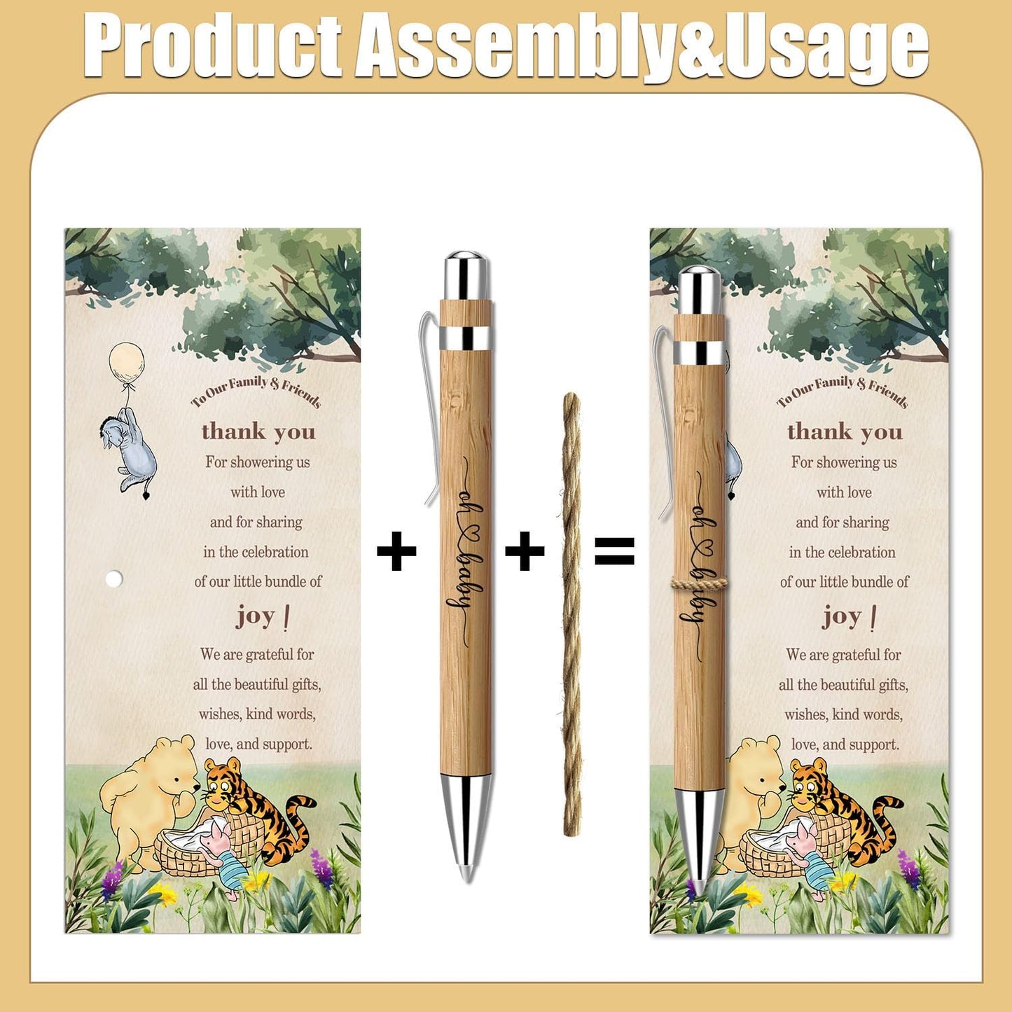 30 Pieces Baby Shower Gifts for Guests, Winnie Baby Shower Sets, Included Bamboo Pens Greeting Cards for Games, Gender Reveal Souvenirs Prizes, Winnie Baby Shower Decorations