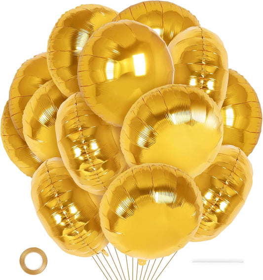 20 Pcs Gold Round Shaped Balloons,18 Inch Round Foil Balloon,Giant Round Mylar Balloon Helium Balloons for Birthday Party Baby Shower Wedding Decorations (Gold)