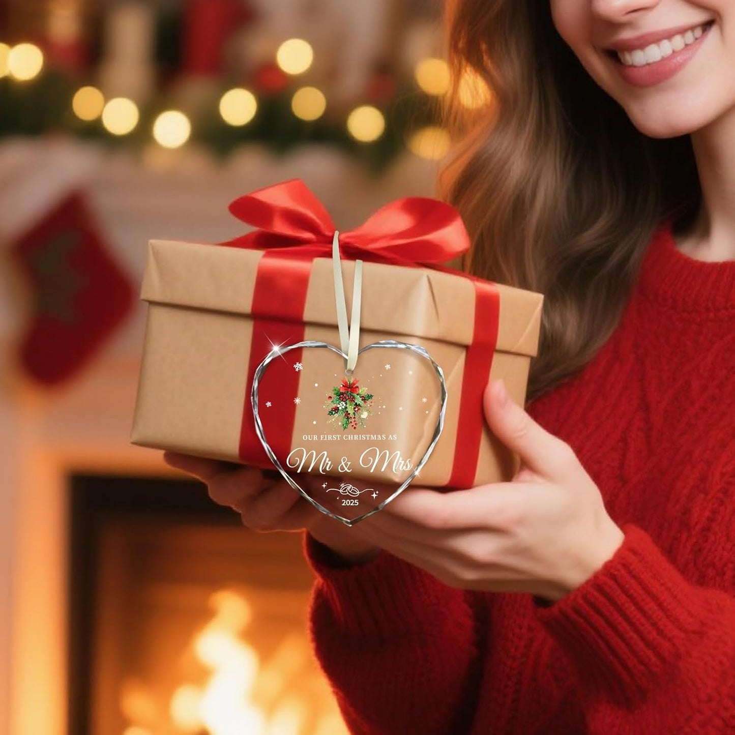 Wedding Gifts for Couples 2025, Our First Christmas as Mr and Mrs Ornament 2025 Engagement Gift Crystal Glass Ornament Newlywed Gift for Couples Just Married Gifts 2025