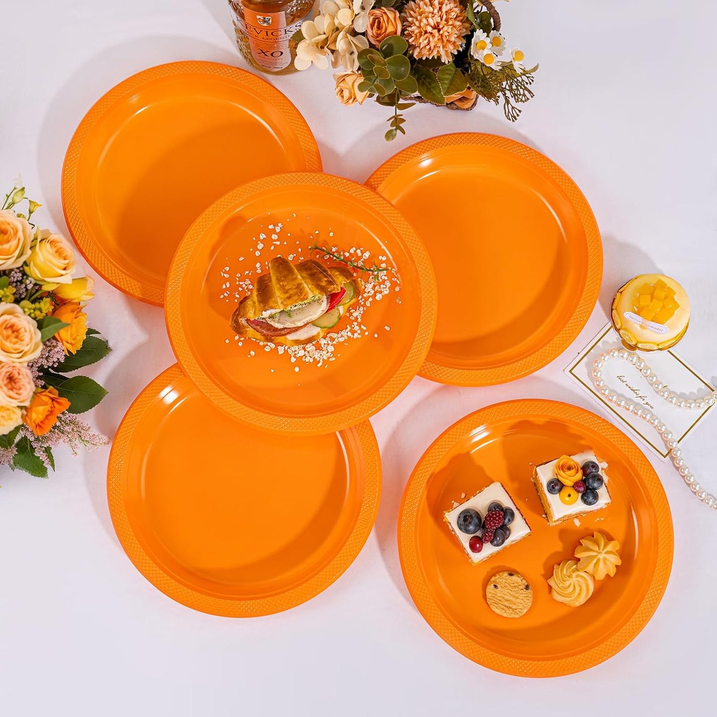 WELLIFE Orange Party Plates 10 Inch -150 Count, Plastic Disposable Dinner Plates for Party Easter Halloween Thanksgiving Picnic BBQ