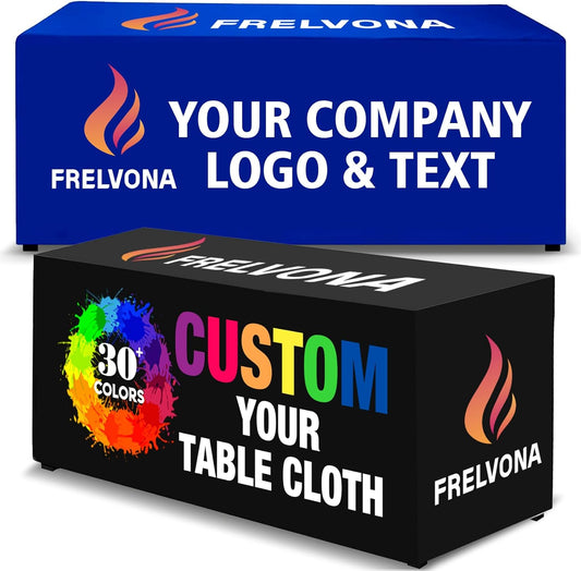 Custom Table Cloth with Business Logo Rectangle 5FT Closed Back Customized Cover Tablecloth with Text Image Photo Sign Personalized TableRunner for Event Tradeshow Vendor