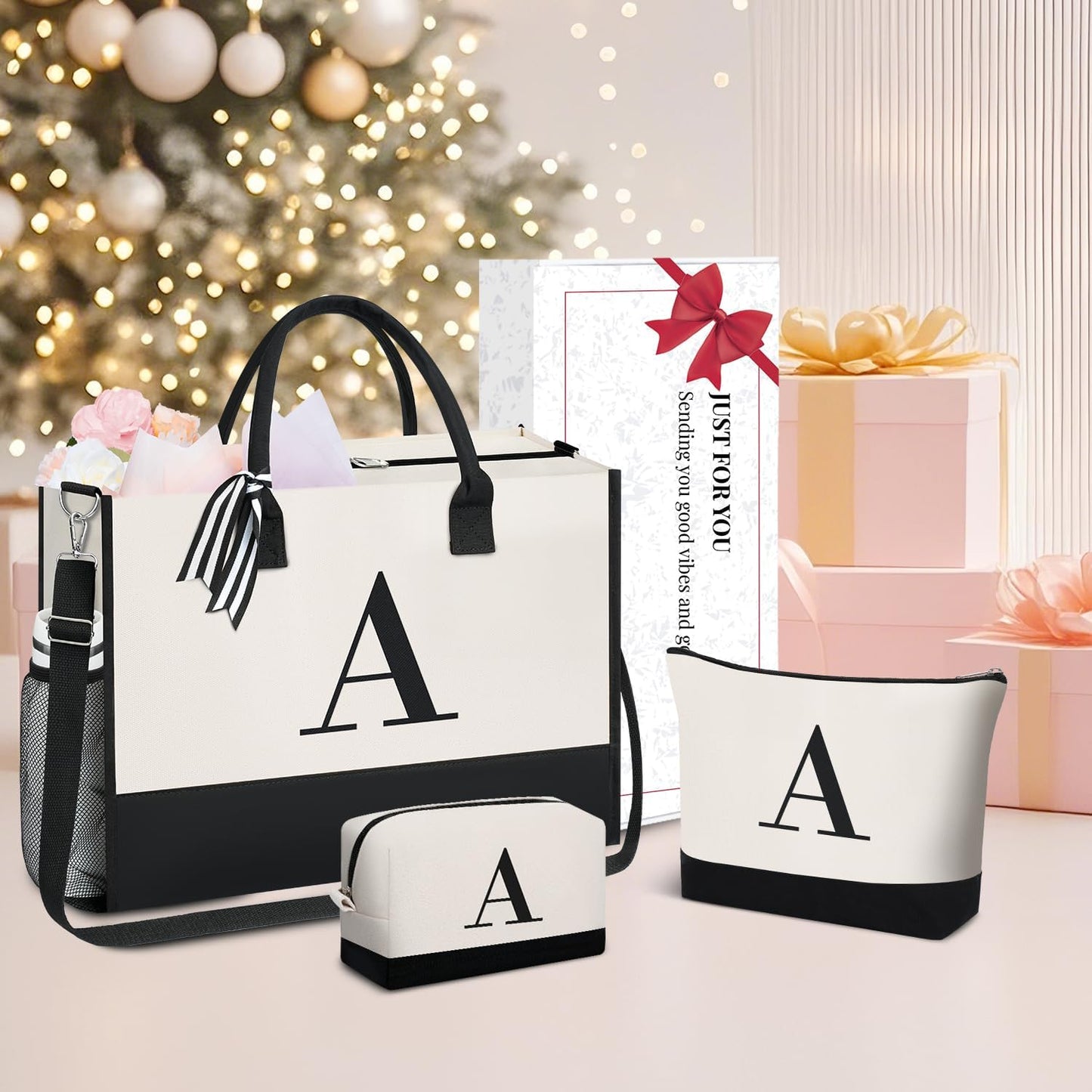 BAGAIL Initial Tote Bag, Personalized Birthday Gifts for Women, Teacher, Friends, Mom, Wedding, Monogrammed Beach Bag