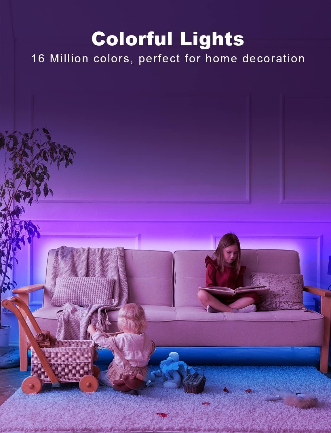 DAYBETTER Smart RGB Led Strip Lights, 300ft Led Lights for Bedroom with App Control, Multicolor Changing Led Light Strips Apply for Home Decor, Living Room, Kitchen, Home Party Decoration