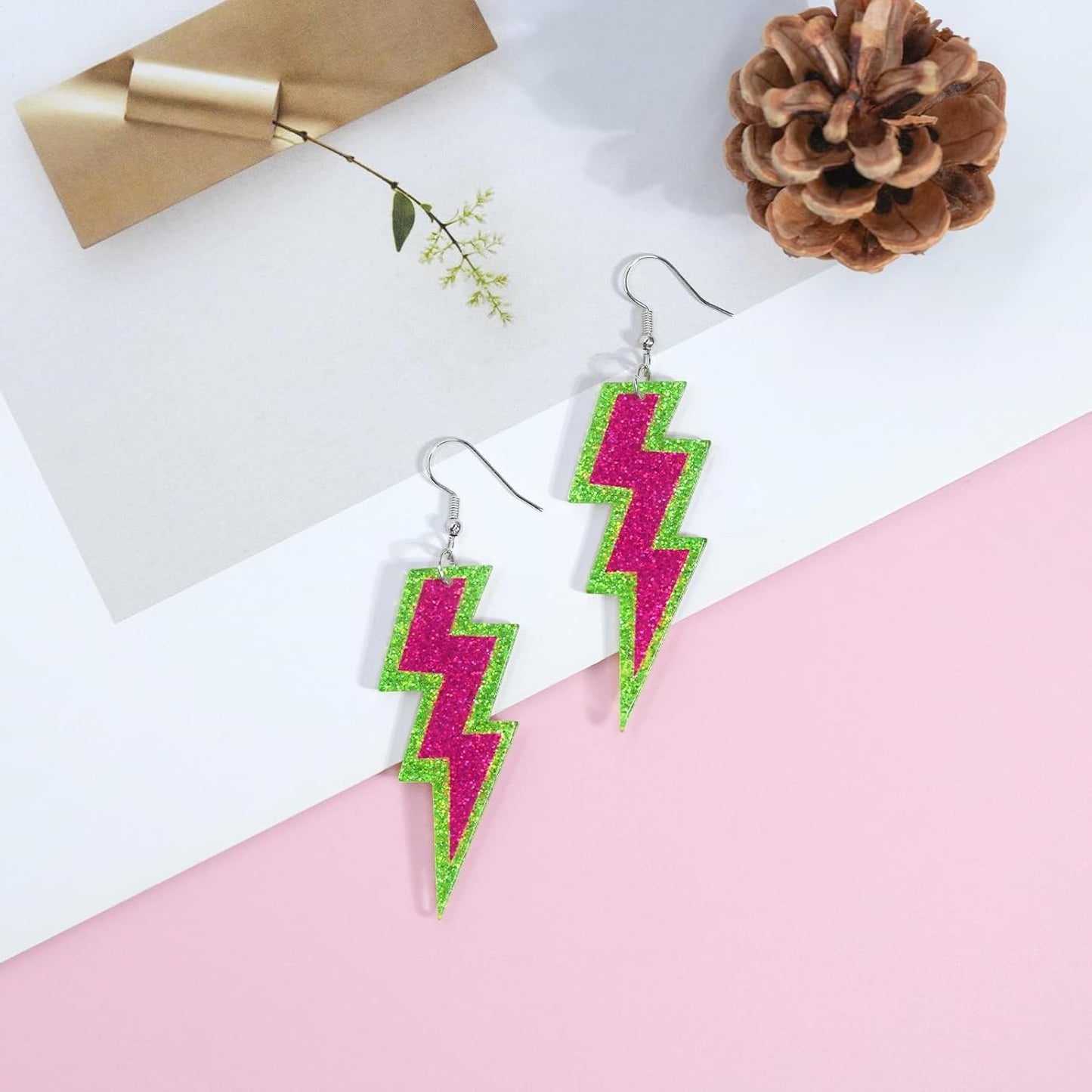 80s Neon Earrings for Women Acrylic Lightning Bolt Drop Earrings Retro 80s 90s Glow Party Accessories Neon Jewelry for Halloween Costume Outfit