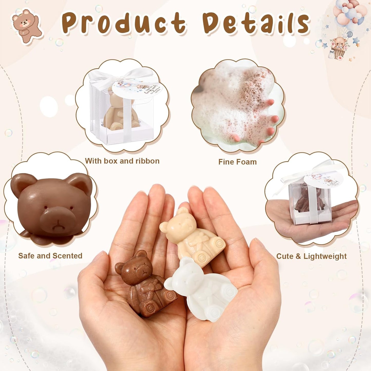 Geosar 36 Pack Bear Christmas Favors Bear Soap Gift with Thank You Cards and Boxes for Baby Shower Decoration Guest Gift Wedding Party Bridal Favors Supplies(White Brown)
