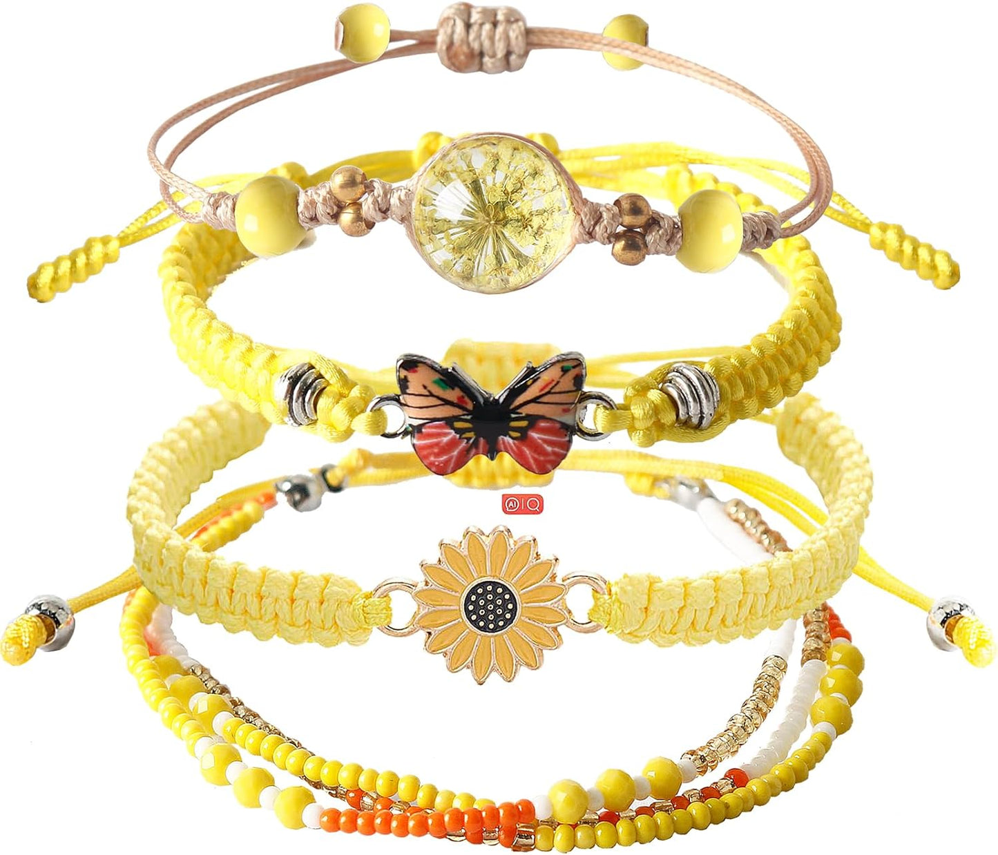 DS 4PCS String beads Charm Bracelets for Teen Girls Dainty cute cartoon Butterfly Daisy Eternal flower Beads Bracelets set for woman and girls Adjustable Stretch bracelet birthday Gift For Friends