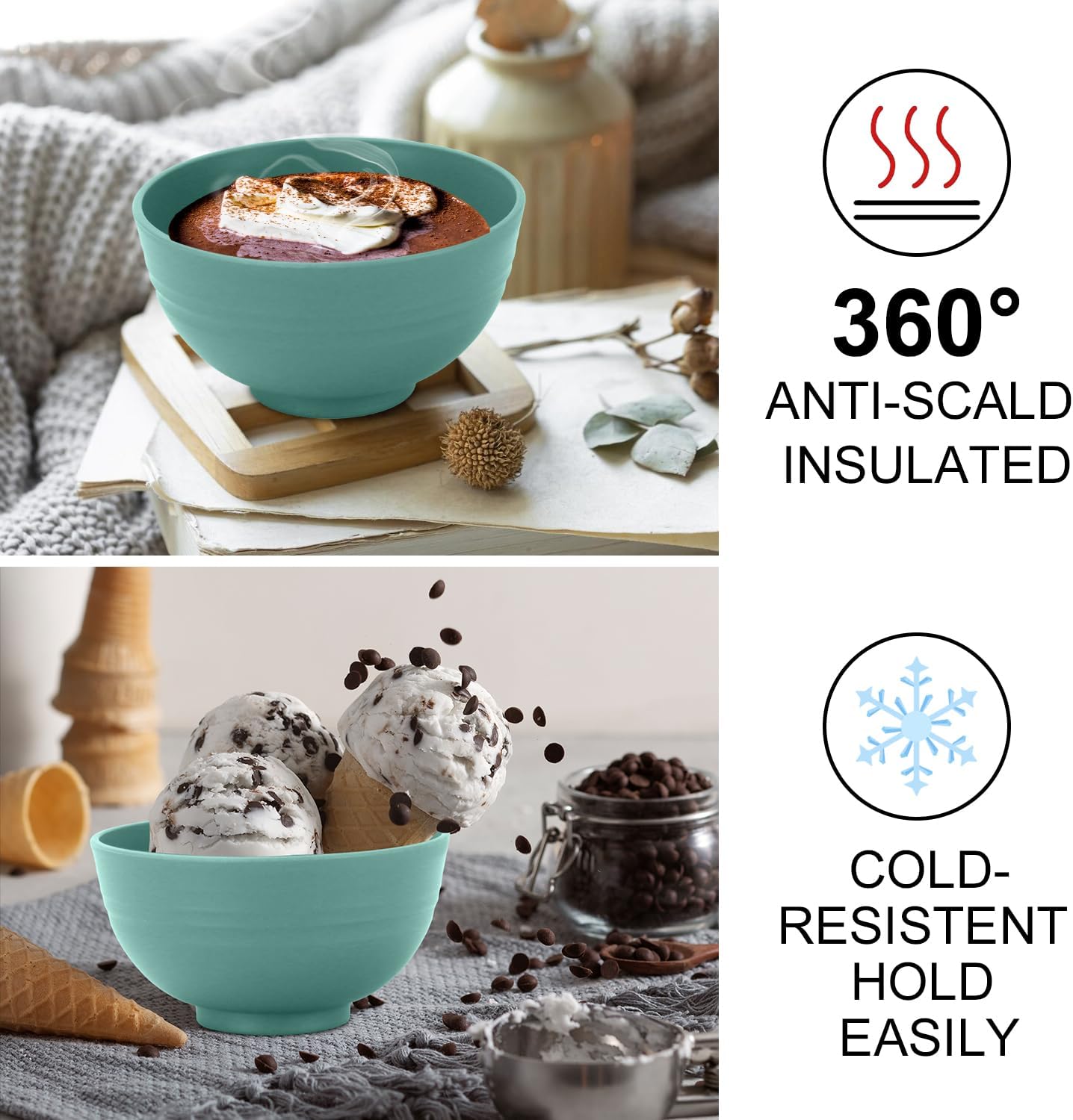 Wrova wheat straw snack bowls 10oz set of 8 - Unbreakable Dessert Bowls Dishwasher Safe - Small Handy Bowls for Ice Cream,Yogurt and Fruits. Green