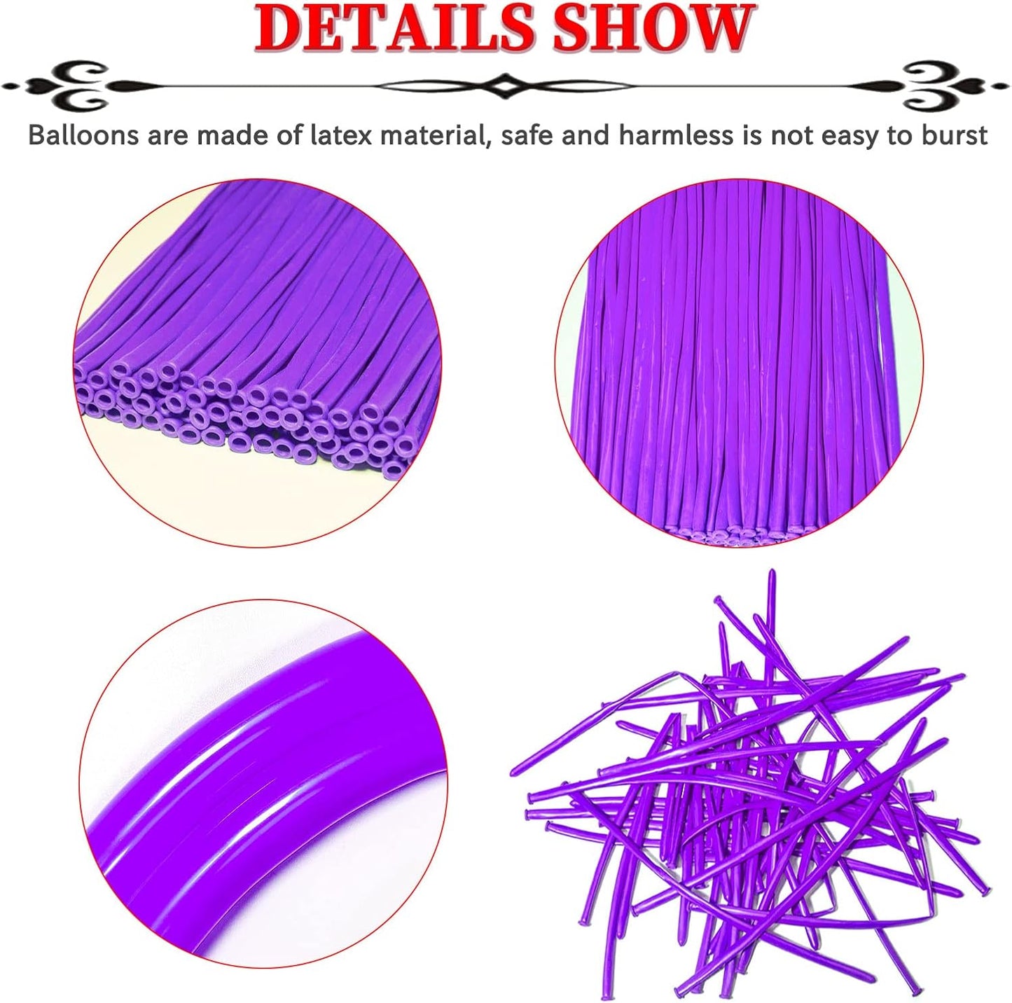 Purple 260 Long Skinny Twisting Animal Balloons, Rainbow Balloons for Animal Shapes Carnival Festival Party Supplies 100pcs