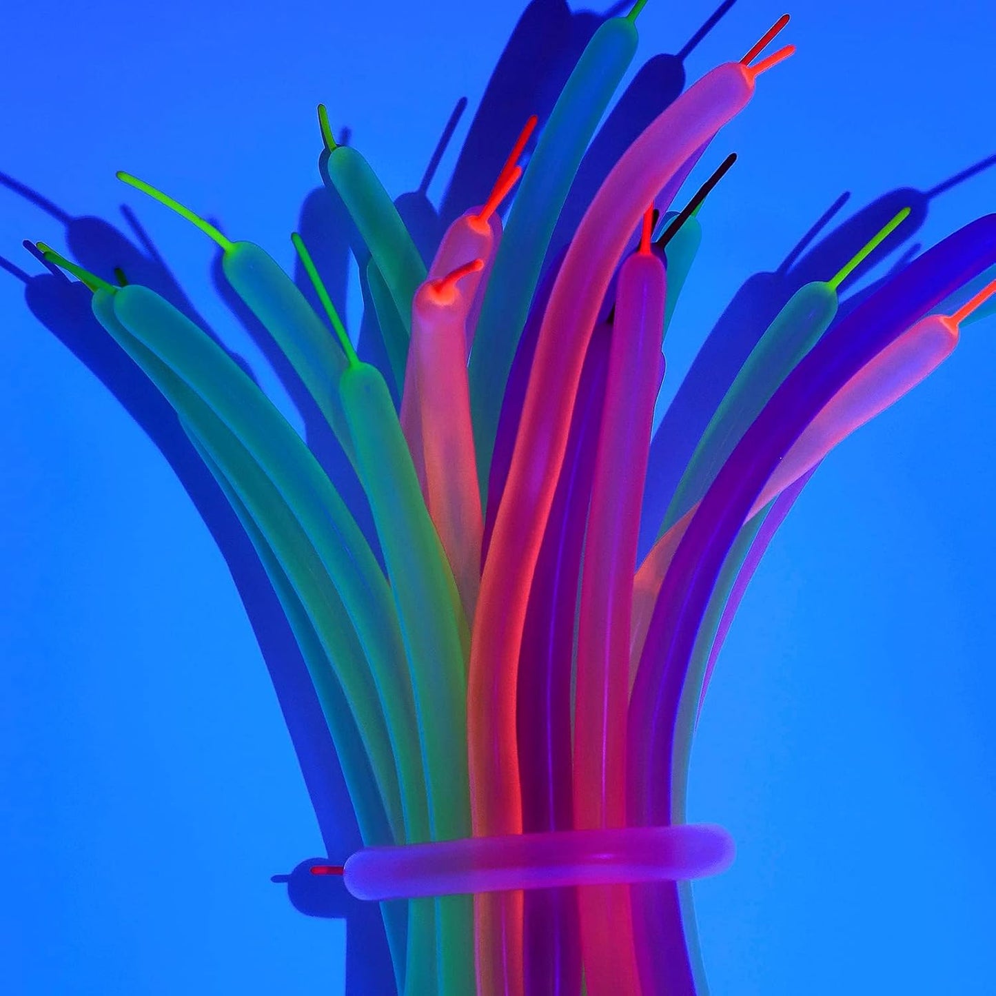 Skylety 150 Pieces Neon Glow Long Balloons Backlight Reactive Fluorescent Colorful Long Animal Twisting Latex Balloons for Twisting DIY Animals Birthday Party Decorations