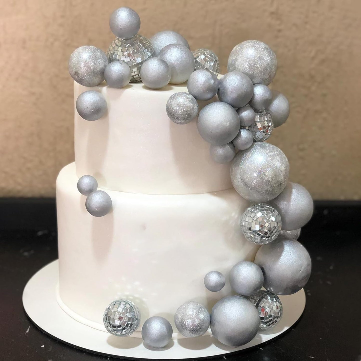 36 Pack Balls Cake Topper Decorations Foam Balloons Cake Decorations Sticks Mini Balloons Cake Toppers Balls Cake Picks for Baby Shower Wedding Anniversary Birthday Party Decorations Light Silver