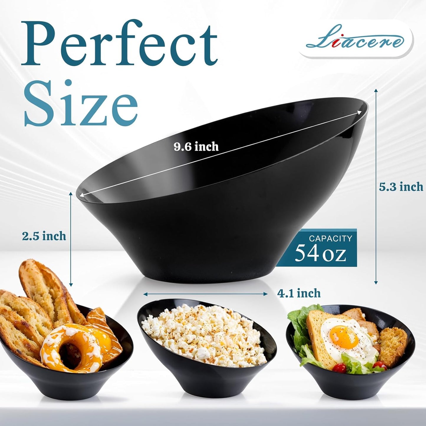 Liacere 16PCS Black Plastic Bowls - 54 OZ Angled Serving Bowls Disposable for Chip - Candy Party Table Salad and Fruit for Party & Wedding & New Year