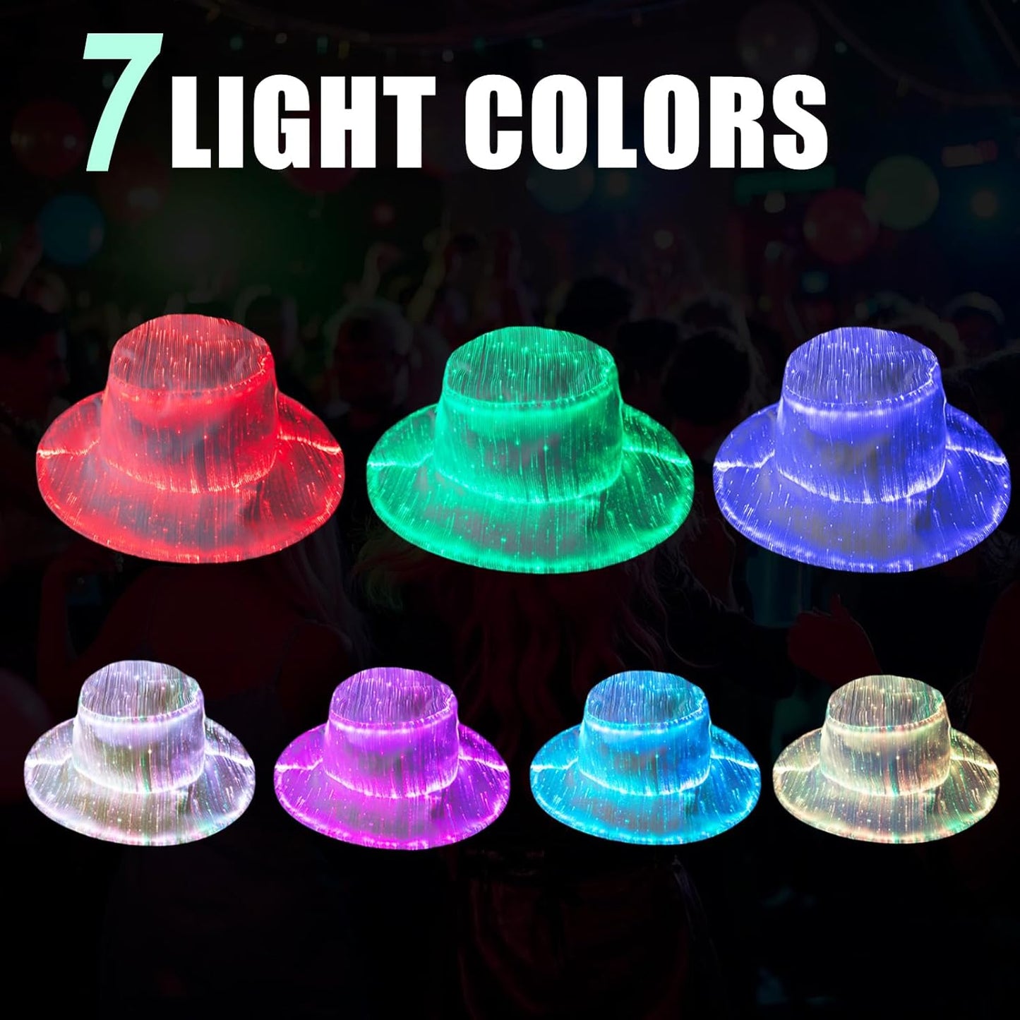 LED Bucket Hat, 7 Colors Rave LED Hats for Men Women Rechargeable Light up LED Cowboy Hat Wide Brim Neon Outfit for Party (White)