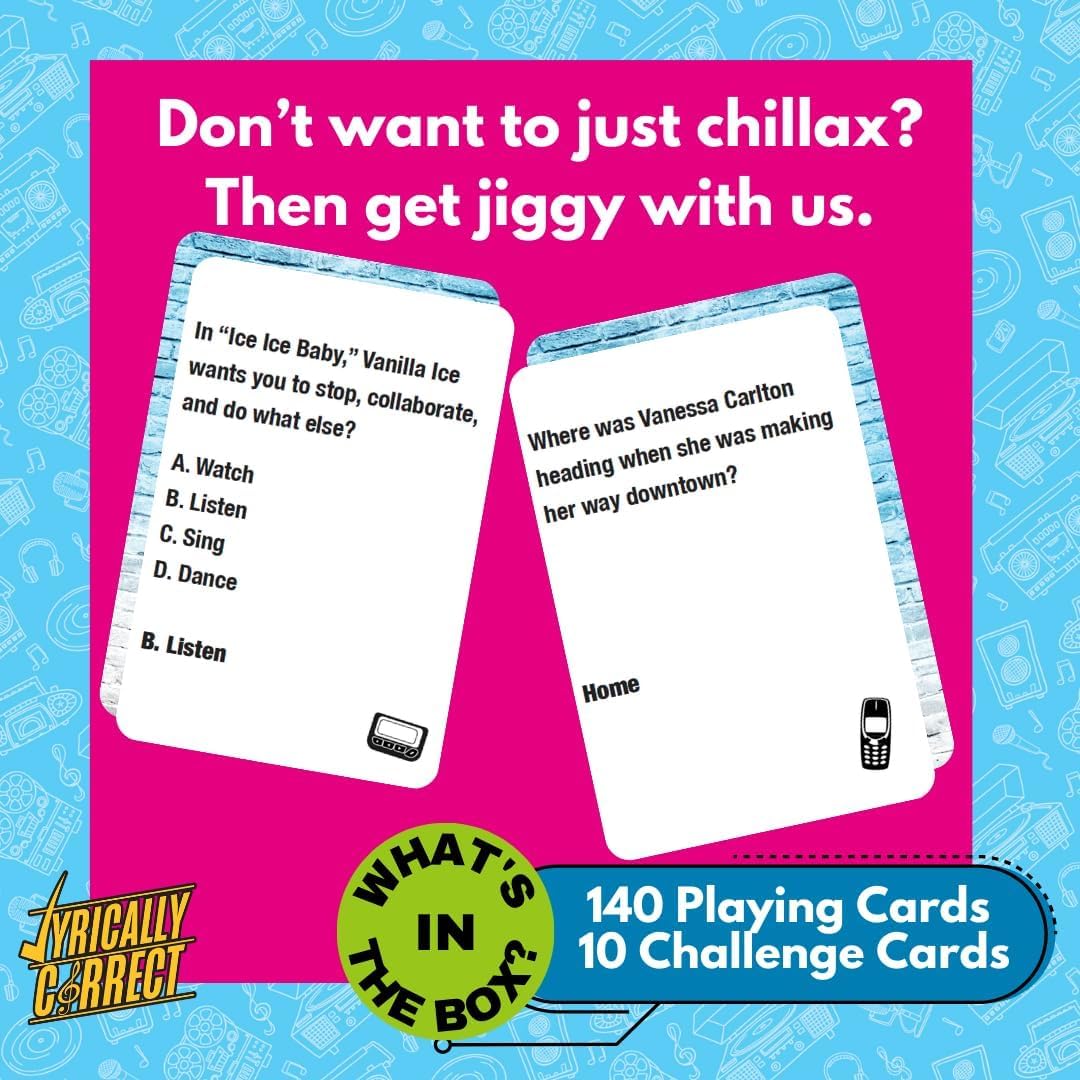Lyrically Correct '90s & 2000s Music Trivia Card Game - Pop Edition - Finish The Lyrics Challenge, Fun for Adults, Party or Family Night