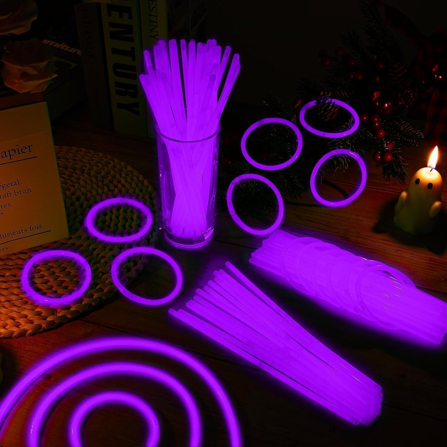 40 Pack 8” Purple Glow Sticks Bulk with 40 Connectors Neon Glow In Sticks Necklaces The Dark Party Favors Supplies for Holiday Birthday Party Decoration (Purple)