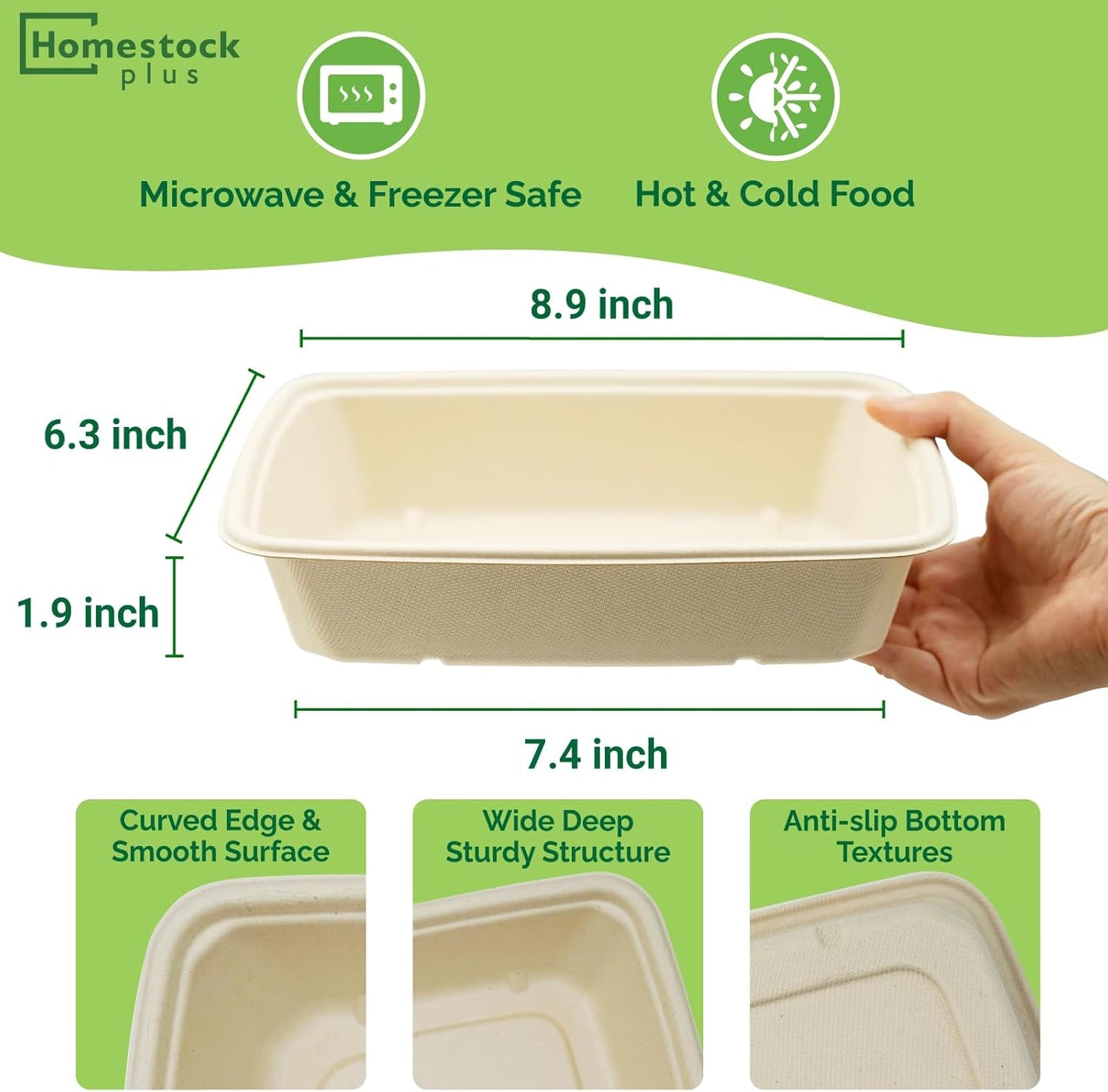 Homestockplus 30 oz Rectangle Paper Bowls 50 Pack Compostable Disposable Bowls for Party, Heavy Duty Large Disposable Serving Bowls for Tacos, Salads, Burrito, Pasta, Snacks, and Baked Potatos