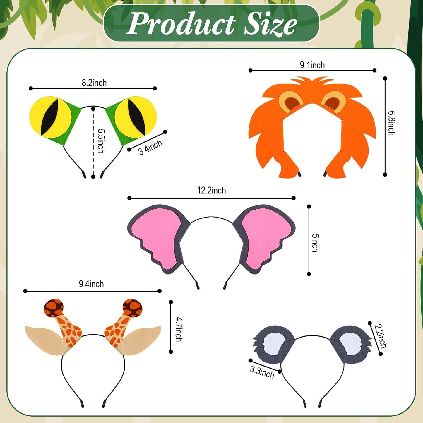 Kigeli 30 Pcs Jungle Animal Safari Ears Headbands for Hair Hoops Photo Booth Props One Birthday Halloween Favors