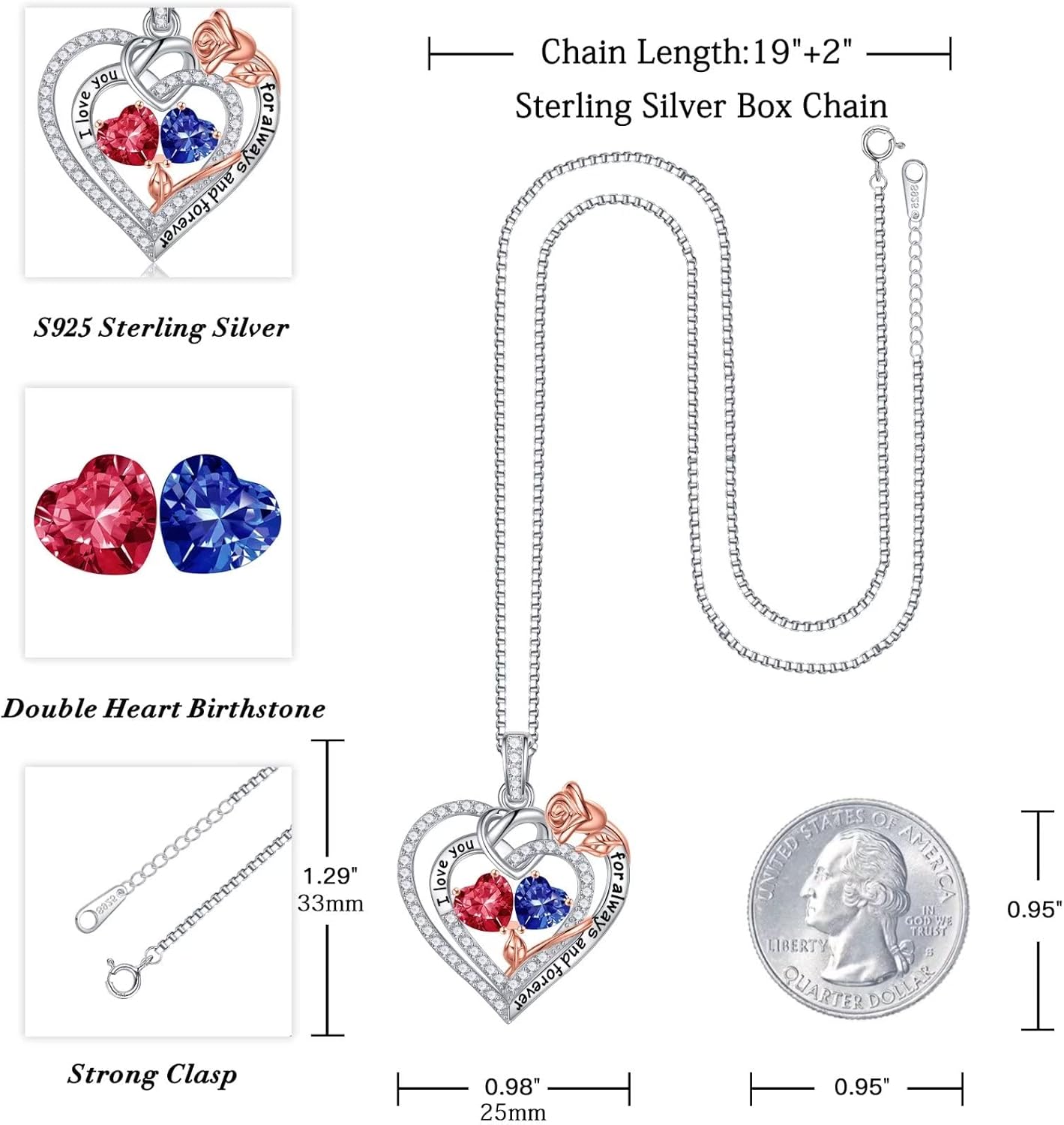 Iefil Christmas Gifts for Wife Women - 925 Sterling Silver Double Birthstone Necklace, Anniversary Birthday Gifts for Women, Jewelry Gift for Wife Girlfriend Mom Her