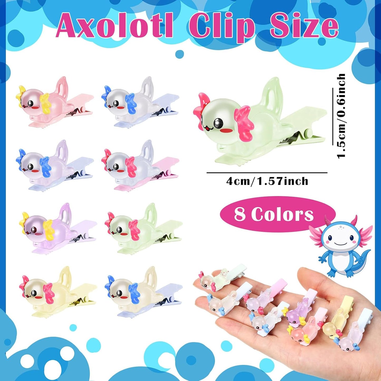 30 Pcs Mini Glow Hair Clips Girls Rave Hair Clips for Women Christmas Music Festival Holiday Party Supplies (Axolotl)