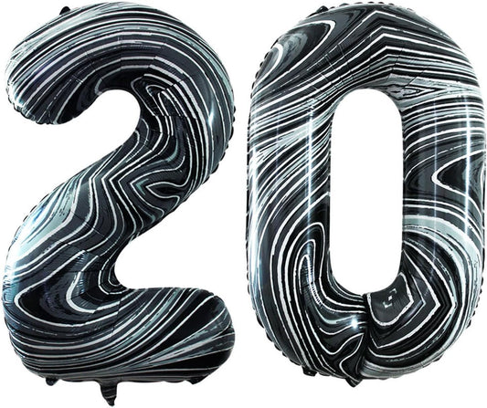GOER Number 20 Balloons for 20th Birthday Party Decorations,42 Inch Jumbo Foil Helium Balloons for 20th Anniversary (Marble Black)