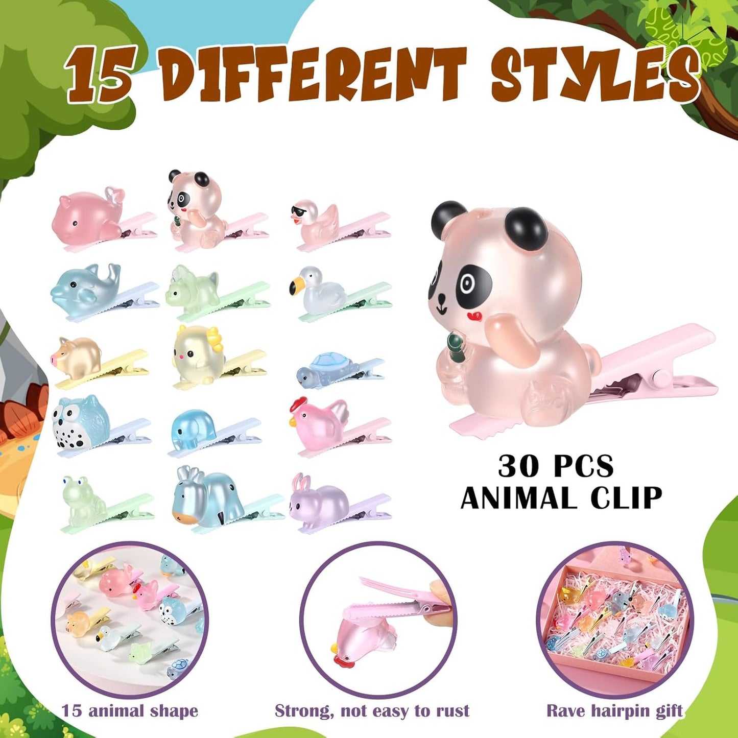 30 Pcs Mini Glow Hair Clips Girls Rave Hair Clips for Women Christmas Music Festival Holiday Party Supplies (Animals)