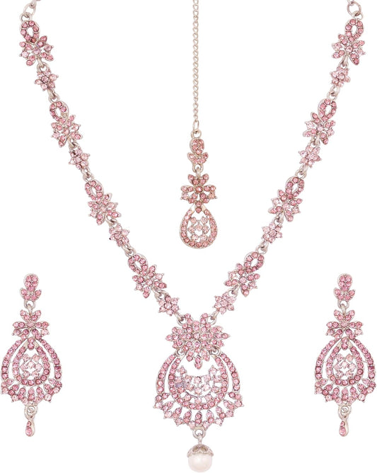 Touchstone Indian jewelry sets for women maang tikka wedding guest gold necklace bollywood jewellery set pageant elegant prom bride accessories western crystal chunky rhinestone necklaces