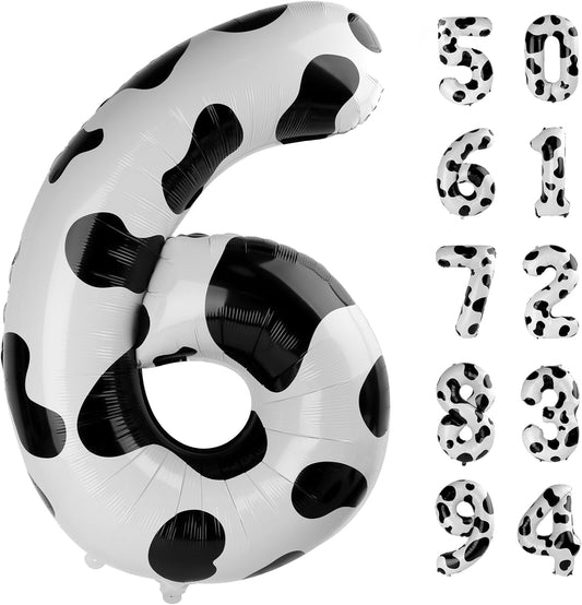 Cow Print 6 Balloon, Number Balloon 40 Inch Cow Print Party Supplies Animal Decor 6th Balloons for Birthday, 6 Birthday Balloon, Number 6 Balloon