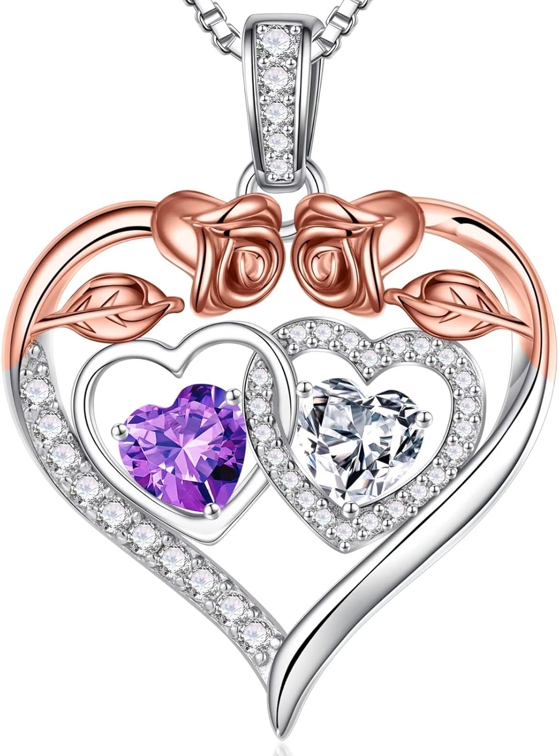 Iefil Double Birthstone Necklace Gifts for Wife Girlfriend Her Women, Birthstone Jewelry Gemstone Valentines Birthday Gifts for Her Women Wife Mom Grandma