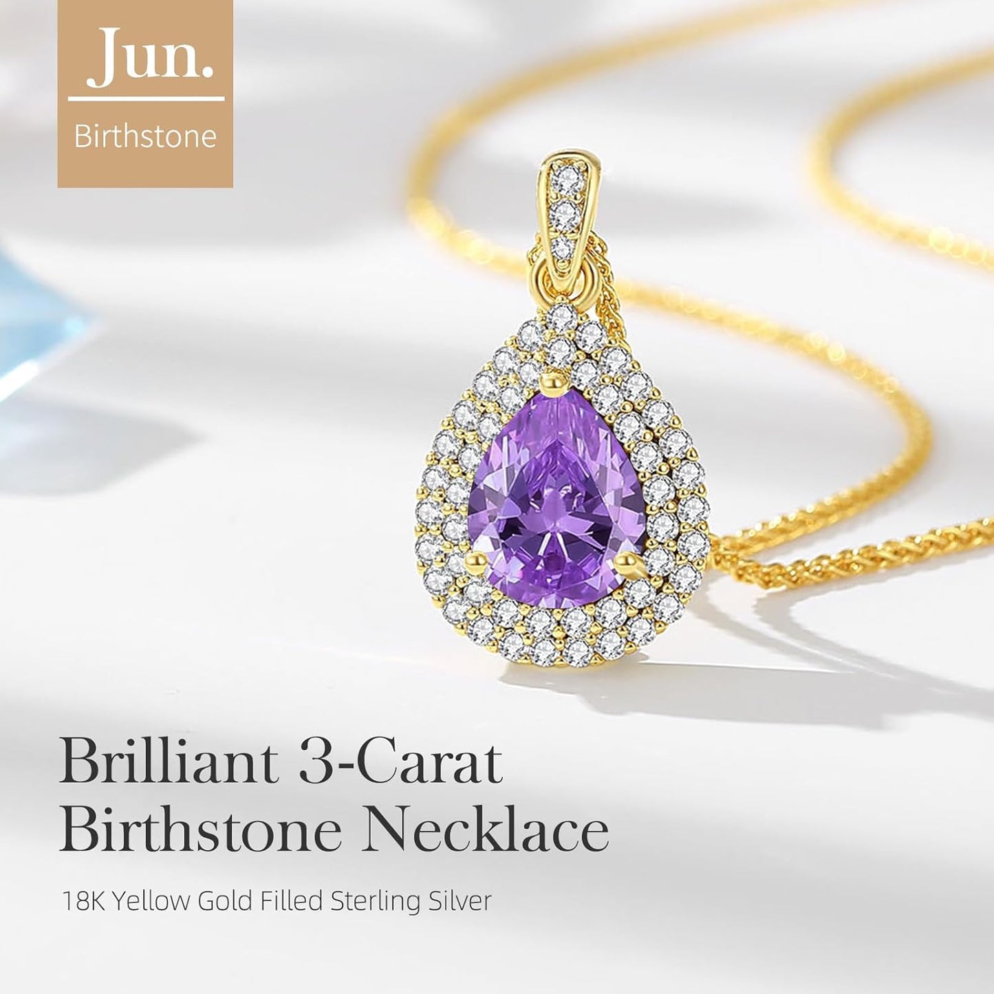 Gold Necklace for Women-Teardrop Birthstone Pendant-18K Gold Plated Chain with Light-Up Gift Box, Jewelry for Women,Anniversary Birthday Gifts for Her Wife Girlfriend Mom,Womens Jewelry