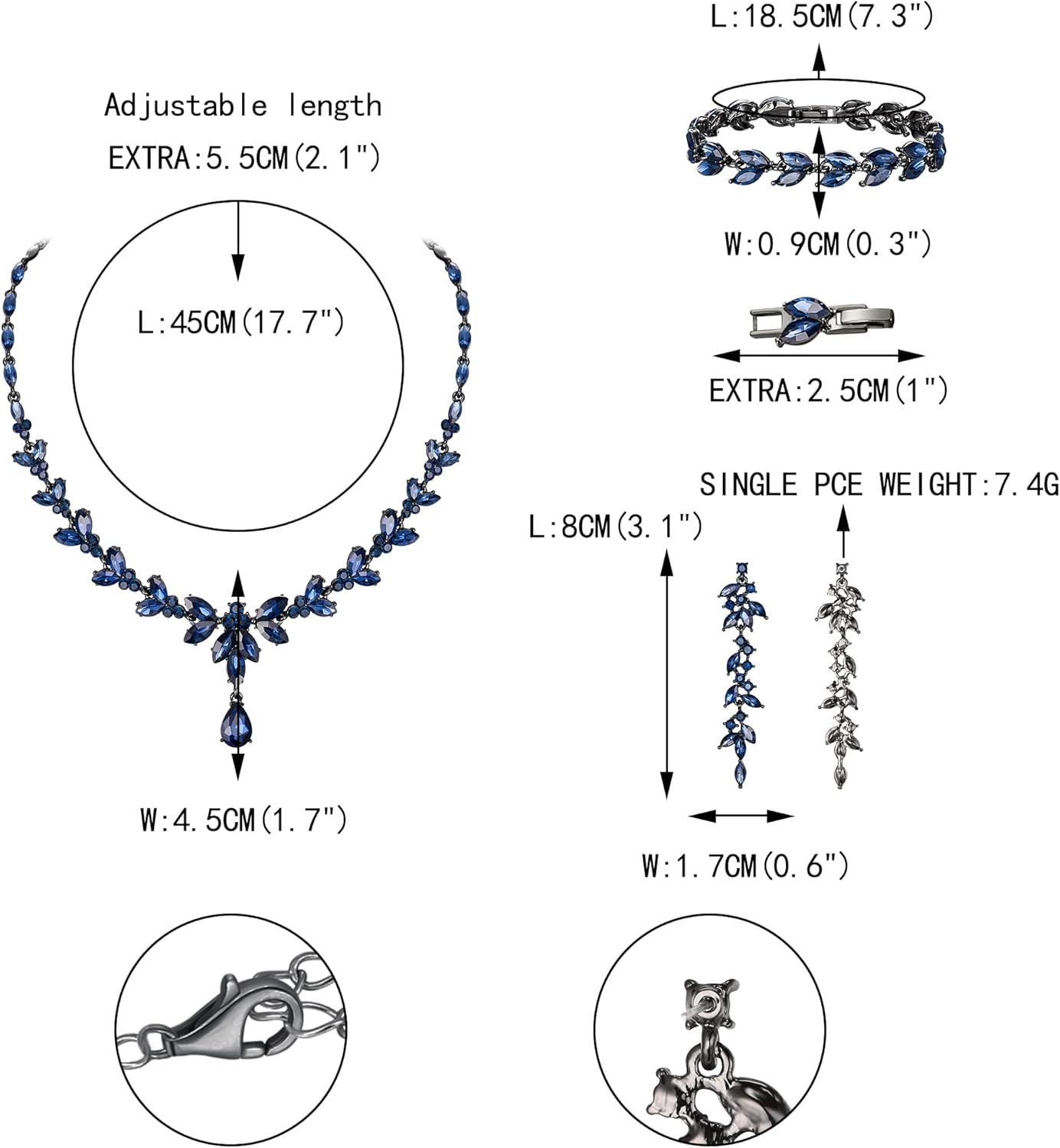 EVER FAITH Austrian Crystal Bridal Bridesmaid Jewelry Sets, Elegant Marquise Rhinestone Leaf Necklace Dangle Earrings Tennis Bracelet Set for Women