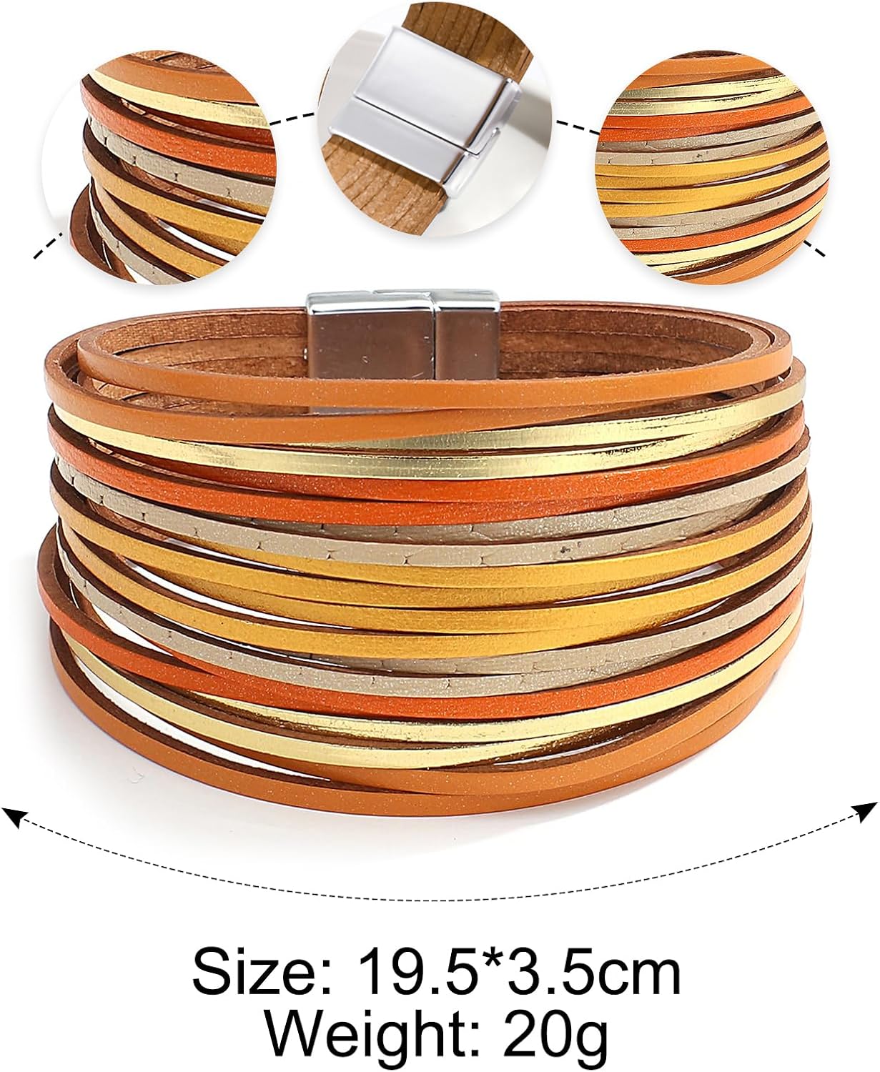 Fesciory Leather Wrap Bracelets for Women, Boho Leopard Multi-Layer Crystal Beads Cuff Bracelet Jewelry