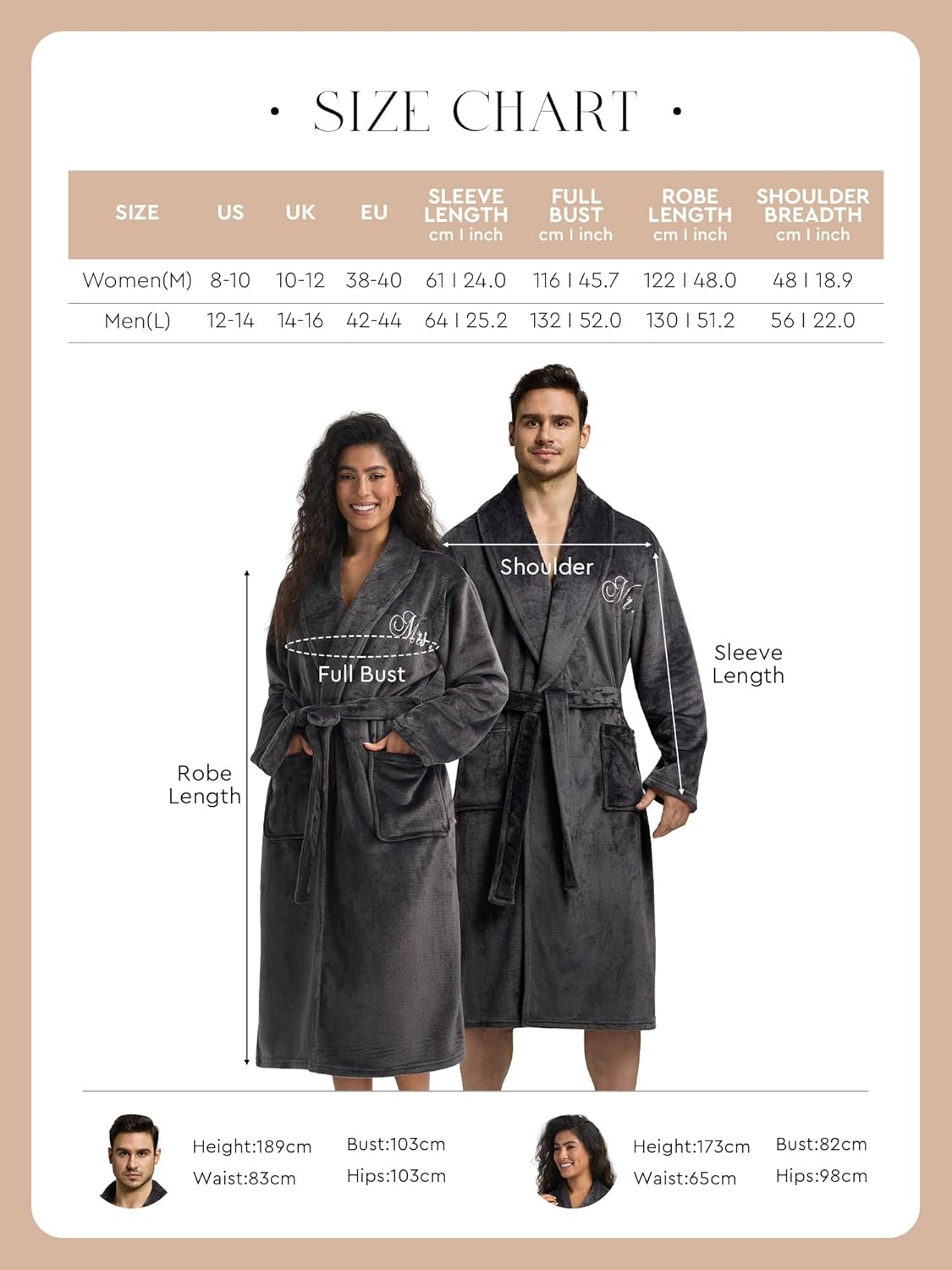 AW BRIDAL 2Pcs Mr and Mrs Robes for Couples Fleece, Matching Long Hooded Robes for Men Women, His and Hers Wedding Gifts