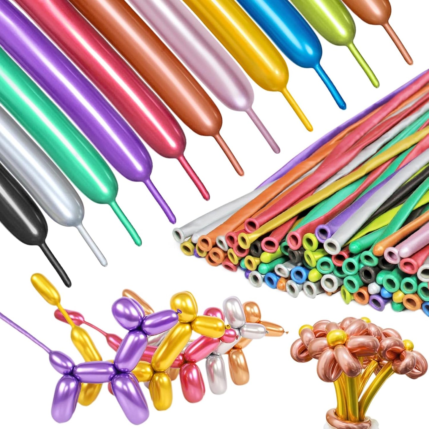 Metallic Multi Long Balloons Premium 260 Twisting Animals Magic Balloons for Birthday Kids Wedding Party Supply 100pcs