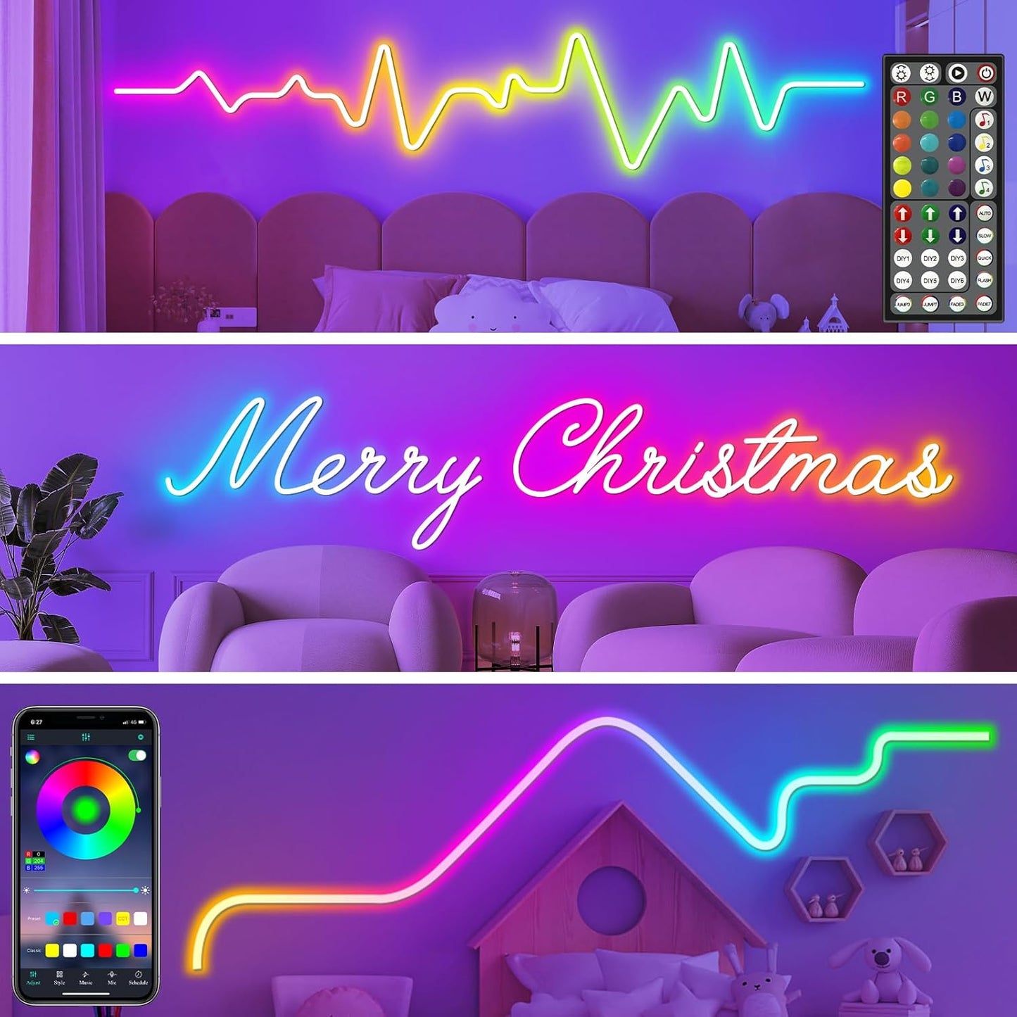 SINLEY Led Neon Rope Lights 100FT,Control with App/Remote,Flexible Led Rope Lights,Multiple Modes,IP68 Outdoor RGB Neon Lights Waterproof,Music Sync Gaming Led Strip Lights for Bedroom Indoor