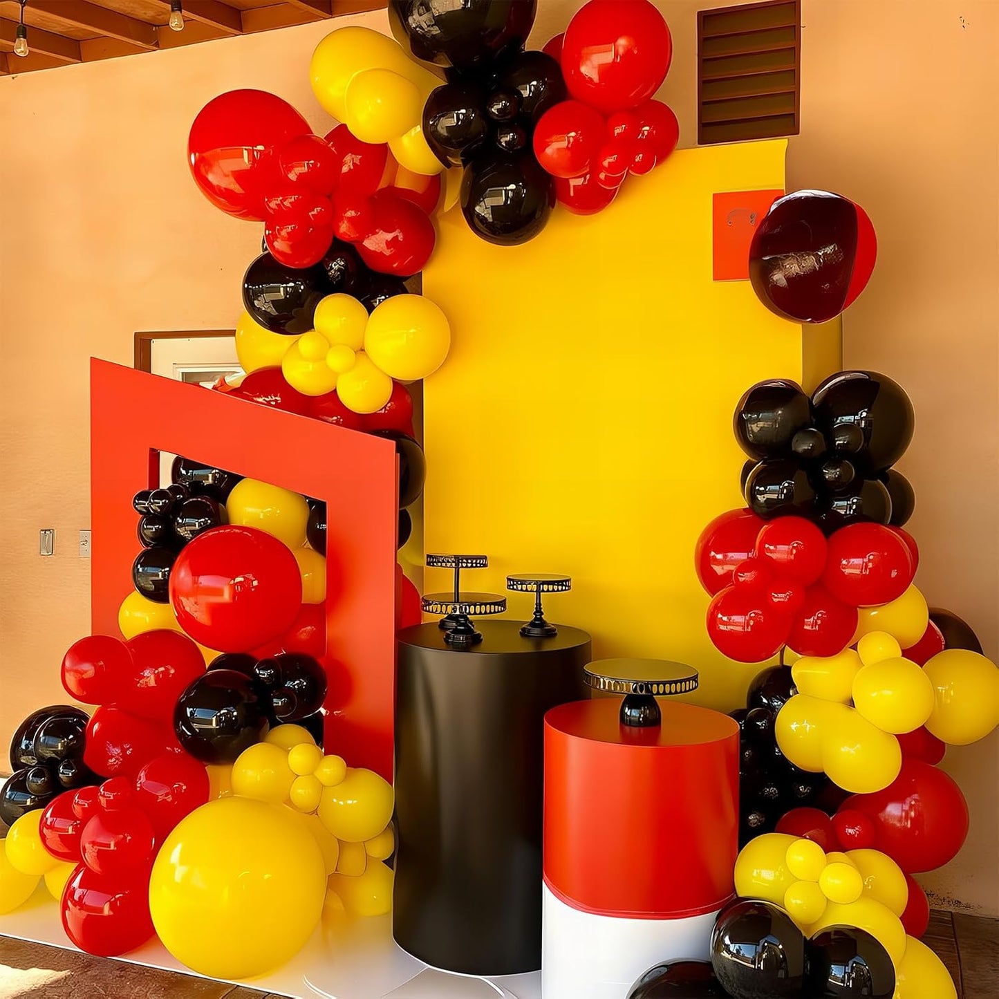 12Inch Red Yellow Black Balloons, Color Helium Party Balloon Yellow Red Black Latex Balloons with Cartoon Coffetti Balloon for Race Car Birthday Baby Shower Carnival Party Decorations