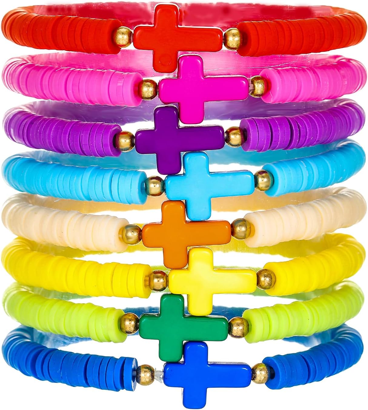 Friendship Bracelets for Women - Heishi Surfer Colorful Smile Evil Eye Clay Beaded Stretch Bracelets Elastic Layering - Stackable Boho Disc Y2K Aesthetic Summer Jewelry Set.